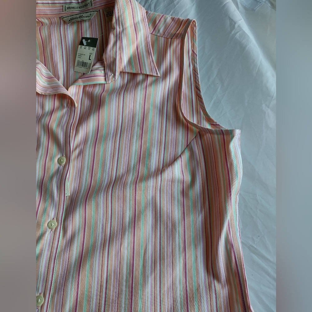 Vintage Eddie Bauer Wrinkle Resistant 100% cotton Sleeveless button-up shirt. - Picture 6 of 9